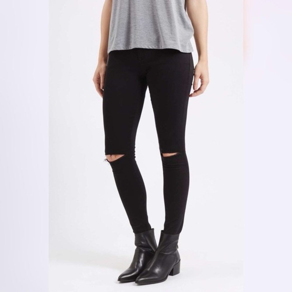 Topshop Leigh ripped skinny jeans in black - size: 25